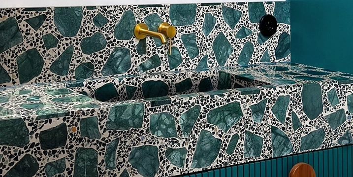 Grand lave main rectangulaire en Terrazzo marbre vert