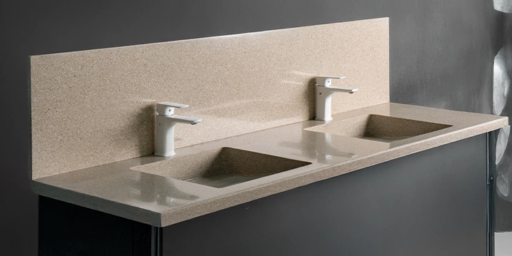 Grand lavabo avec 2 vasques integrées et credence