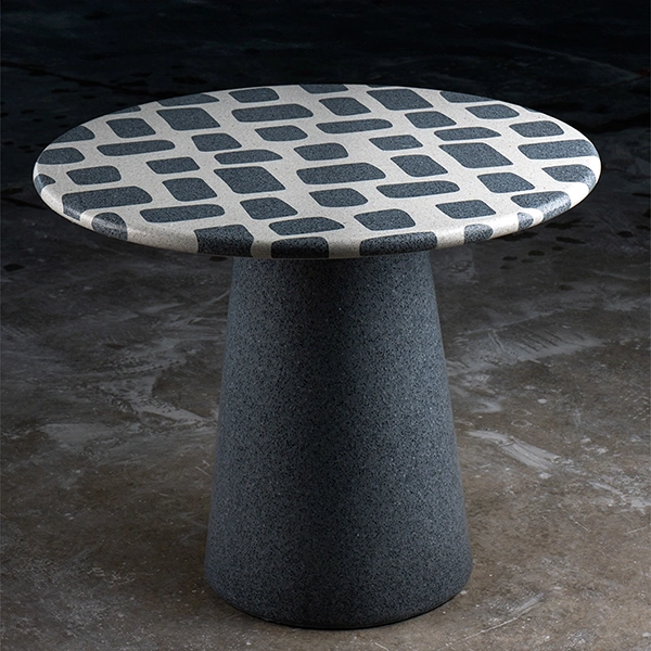Base centrale cônique pour une table moderne en Granito blanc et noir